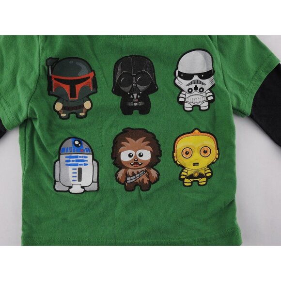 Star Wars Toddler Long Sleeve Shirt Green Double Sleeve 12M R2TD2 Darth Vader - Picture 2 of 4